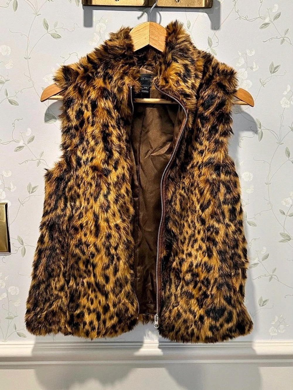 J.Crew Leopard Print Faux Fur Zip Vest Brown & Black